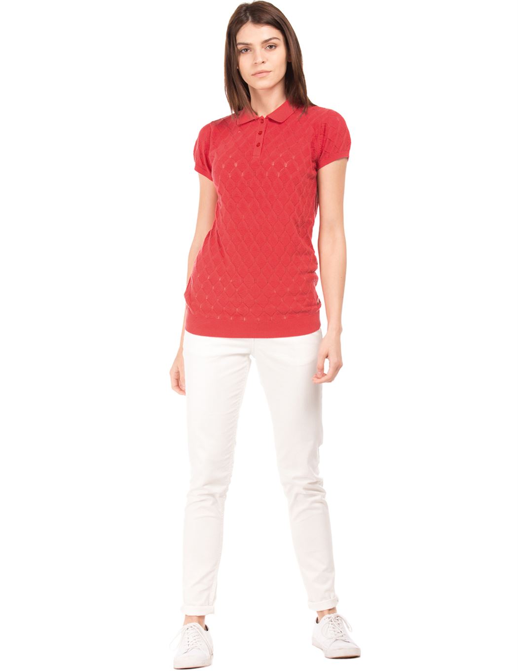 U.S. Polo Assn. Women Casual Wear Self Design T-Shirt